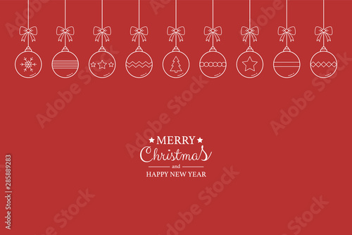 Christmas background with hanging baubles and wishes. Xmas greeting card with decorations. Vector