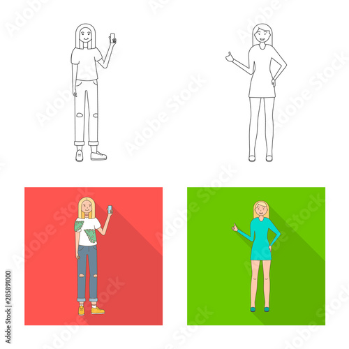 Vector design of posture and mood icon. Collection of posture and female stock symbol for web.