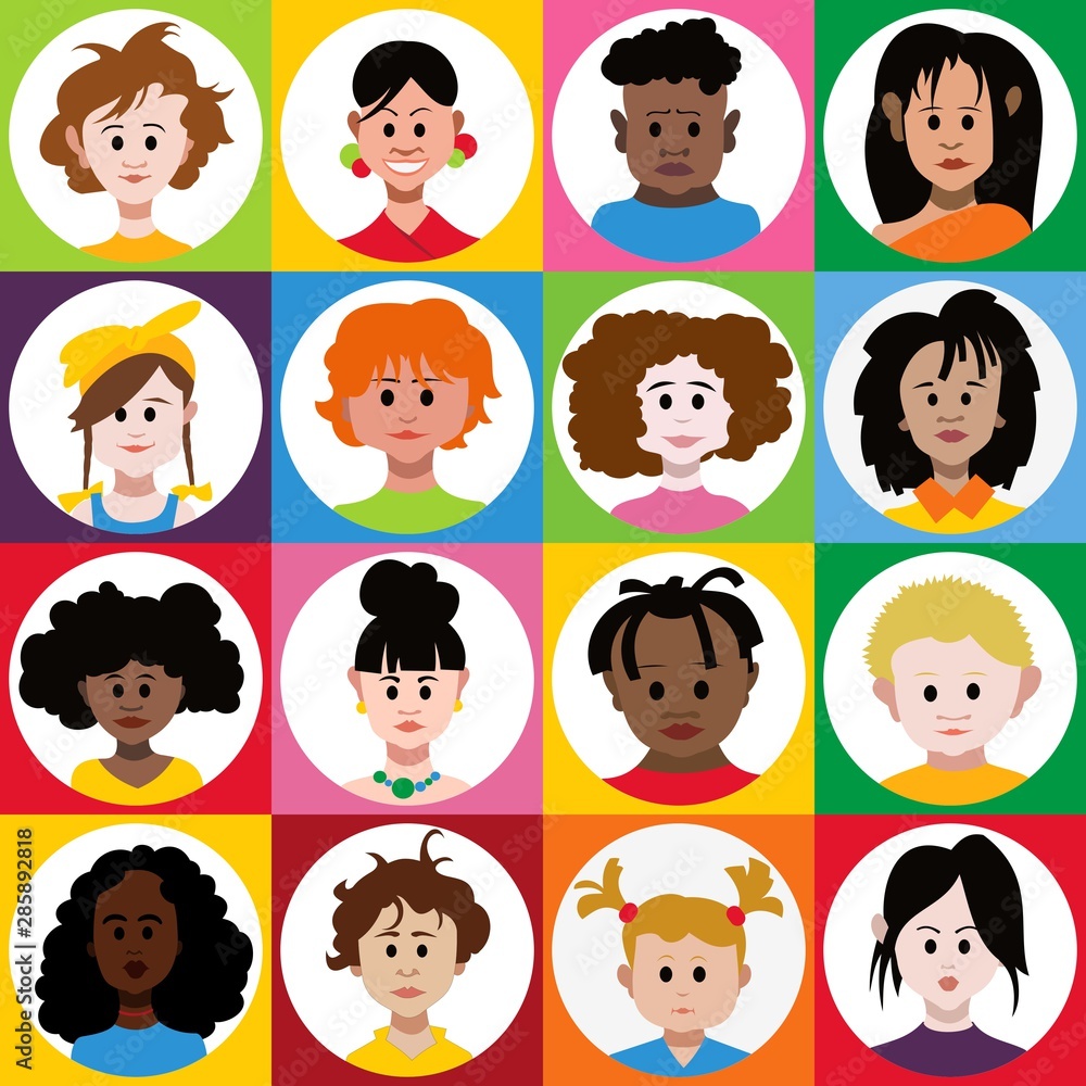 Kids Avatar Set Vector. Boys and girls. Cute image. Funny Avatar. Round Portrait.Flat Cartoon Character Illustration Kids Avatar Set Vector. Boys and girls. Cute image. Funny Avatar. Round Portrait.Flat Cartoon Character Illustration