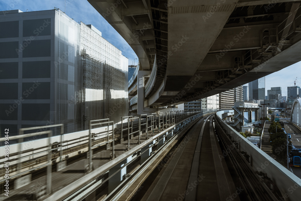 Fototapeta premium Cityscape from monorail sky train in Tokyo