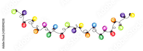 Watercolor hand drawn christmas party garland illustration. Colorful christmas and New Year torse. For greeting cards, invitations