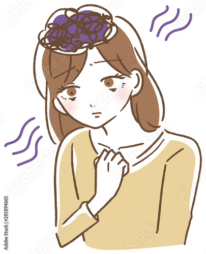 思い詰めた様子の女性　イラスト