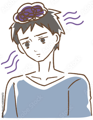 思い詰めた様子の男性　イラスト
