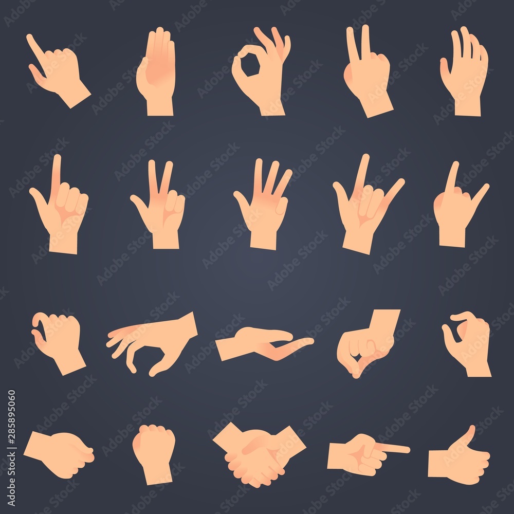 Hand position set. female or male hands holding gesture opening