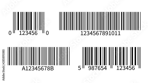 Product code. Line bar stickers with barcode for scan uniquecode bars retail reader vector isolated template