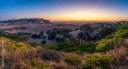 View of the Monte Clerigo beach on the western coastline of Portugal, Algarve. Stairs to beach Praia Monte Clerigo near Aljezur, Costa Vicentina, Portugal, Europe.