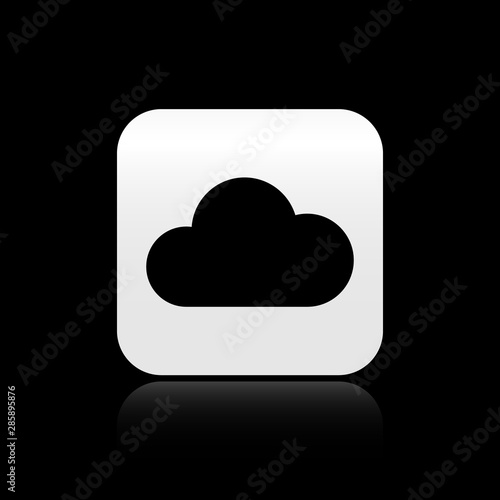 Black Music streaming service icon isolated on black background. Sound cloud computing, online media streaming, online song, audio wave. Silver square button. Vector Illustration