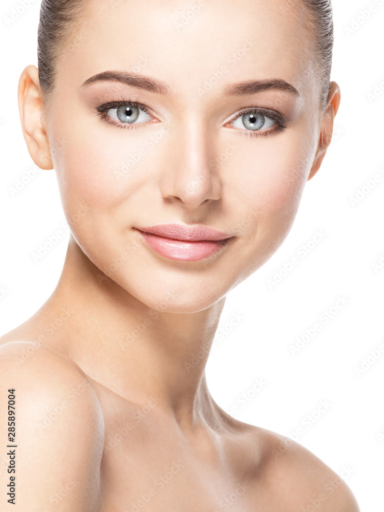 Beautiful face of smiling woman with clean fresh skin Beautiful face of smiling woman with clean fresh skin