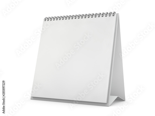 Empty square desk calendar on table. Mockup design concept. 3D