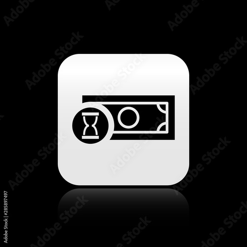 Black Fast payments icon isolated on black background. Fast money transfer payment. Financial services, fast loan, time is money, cash back concept. Silver square button. Vector Illustration