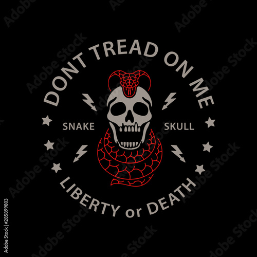 Skull and dangerous snake badge color on black background