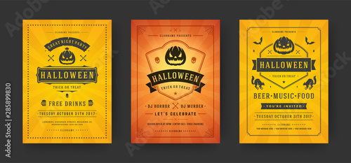 Halloween party flyers invitations or posters set vector illustration