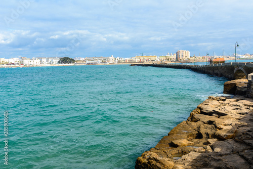 Promenade linking San Sebastain castle with Cadiz city, Andalusia, Spain