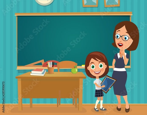 Surprised teacher with open mouth.