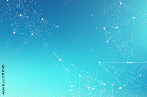 Technology abstract background with connected line and dots. Big data visualization. Perspective backdrop visualization. Analytical networks. Vector illustration