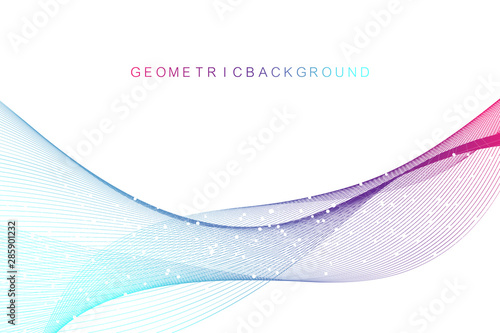 Geometric abstract background with connected line and dots. Network and connection background for your presentation. Graphic polygonal background. Scientific vector illustration