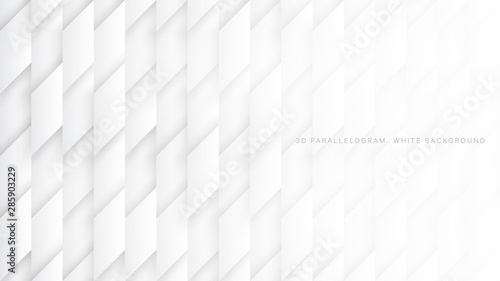 Parallelogram Blocks Conceptual Tech 3D Vector White Abstract Background. Science Technology Three Dimensional Rhombus Structure Sci-Fi Light Wallpaper. Clear Blank Subtle Textured Backdrop photo