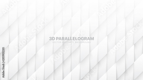 3D Vector Parallelogram Pattern Conceptual Sci-Fi Abstract White Background. Science Technological Tetragonal Structure Light Wallpaper. Three Dimensional Tech Clear Blank Subtle Textured Backdrop