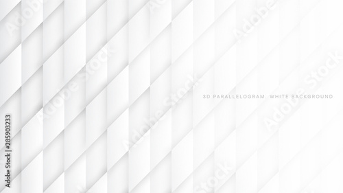 3D Vector Parallelograms Pattern Simple White Abstract Background. Three Dimensional Science Technology Rhombus Structure Light Wallpaper. Tech Clear Blank Subtle Textured Backdrop
