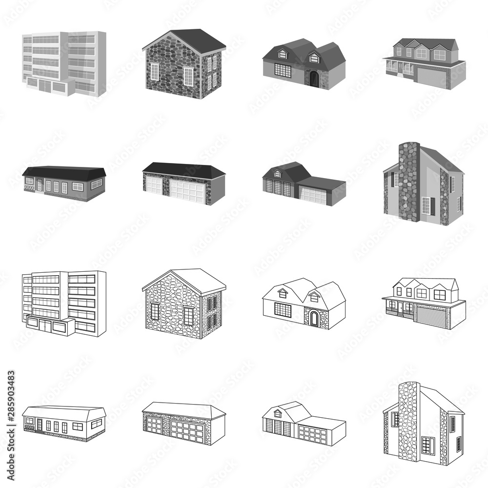 Vector illustration of facade and housing icon. Collection of facade and infrastructure stock vector illustration. Vector illustration of facade and housing icon. Collection of facade and infrastructure stock vector illustration.