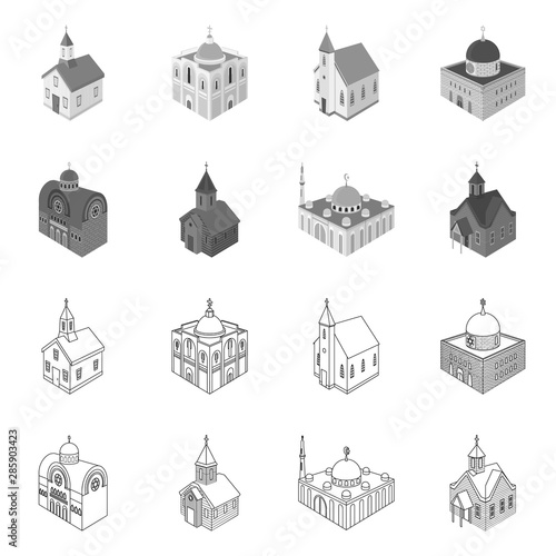 Isolated object of temple and historic sign. Collection of temple and faith stock symbol for web.
