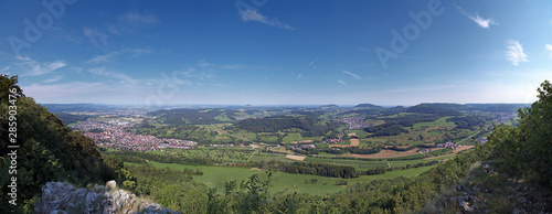 Die Dreikaiserberge, das Filstal und die Stadt Donzdorf vom Messelstein, Schwäbische Alb photo