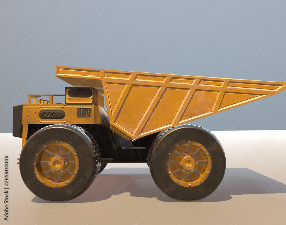 yellow dumper,track,3d render. yellow dumper,track,3d render.