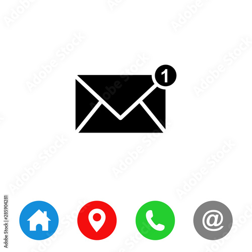 New Message, One new incoming message envelope with notification, vector object