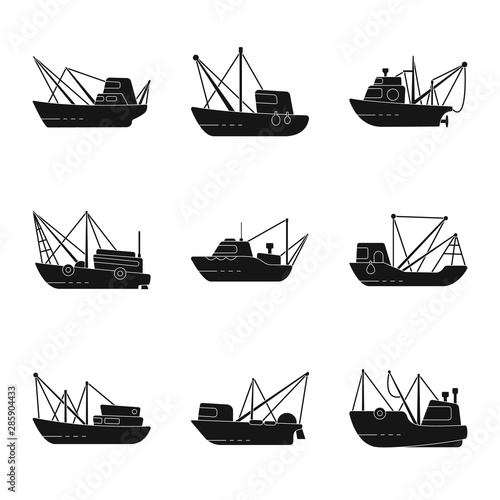 Vector design of shipping and yacht icon. Set of shipping and fishing vector icon for stock.