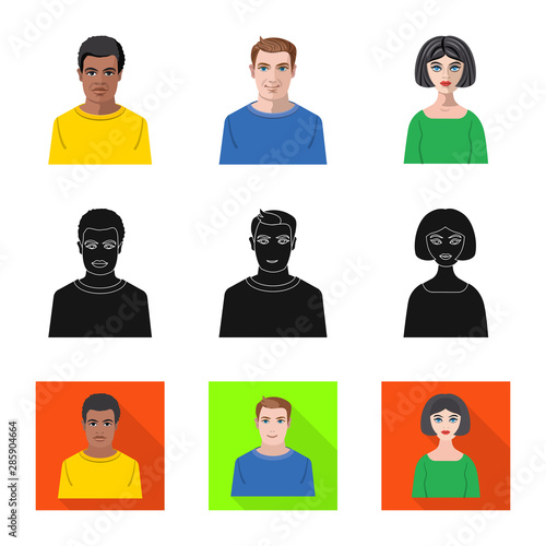 Vector design of hairstyle and profession symbol. Set of hairstyle and character vector icon for stock.