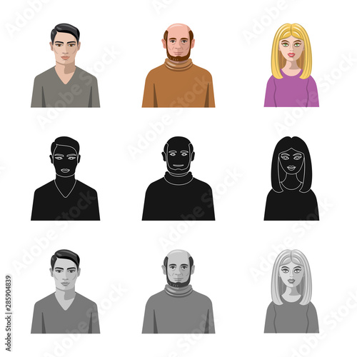 Vector illustration of hairstyle and profession sign. Set of hairstyle and character stock vector illustration.