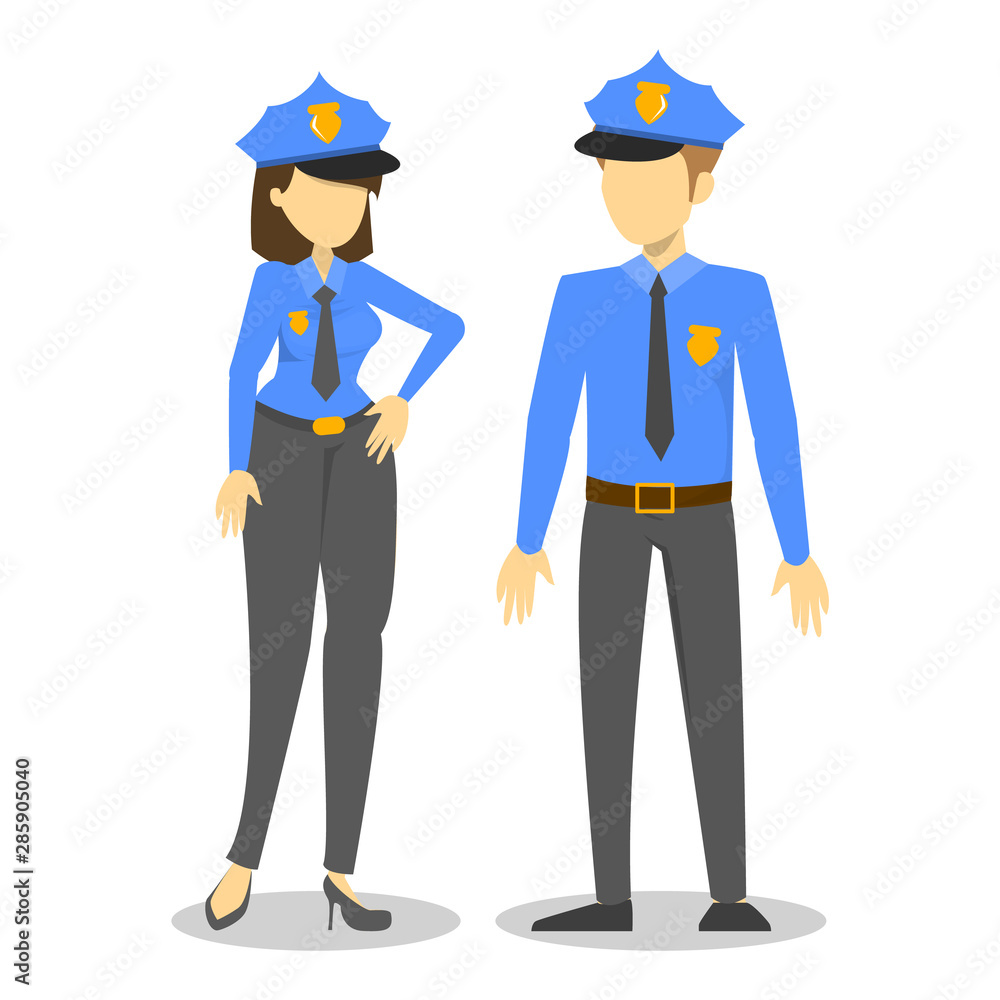Female and male police officer couple. Crime and law