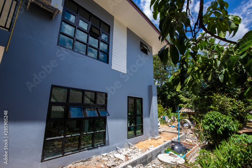 Modern widow glass with black aluminium frame in house