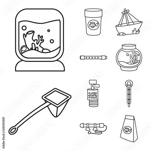 Vector design of fishbowl and accessory sign. Collection of fishbowl and care vector icon for stock.