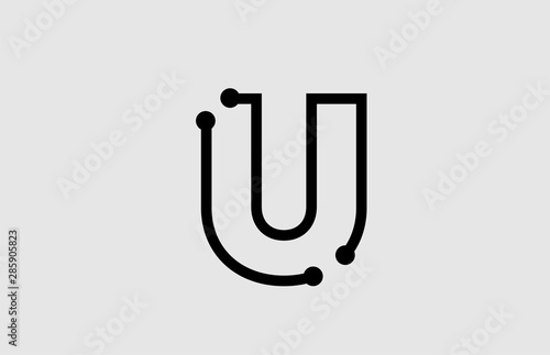 U letter alphabet logo design with line and dots