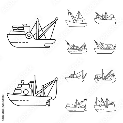 Vector design of commercial and vessel icon. Set of commercial and speedboat stock vector illustration.