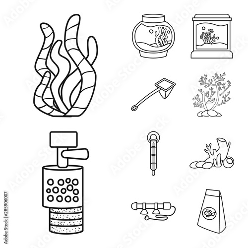 Vector illustration of fishbowl and accessory sign. Set of fishbowl and care vector icon for stock.