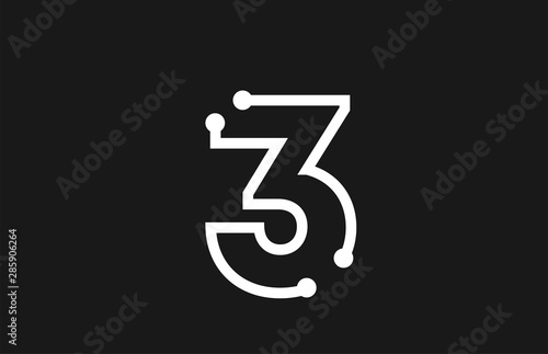 3 number black and white logo design with line and dots photo