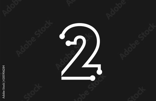 2 number black and white logo design with line and dots