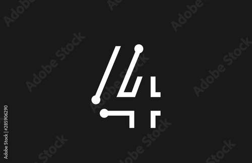 4 number black and white logo design with line and dots