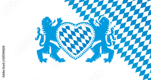 Oktoberfest 2019 Bavarian lions gingerbread heart logo isolated white blue flag background