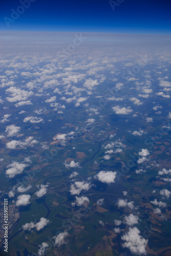 Beautiful panoramic view from airplane  Germany  flying airplane.