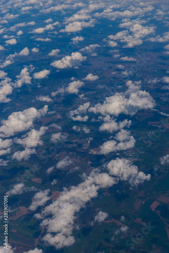 Beautiful panoramic view from airplane, Germany, flying airplane.