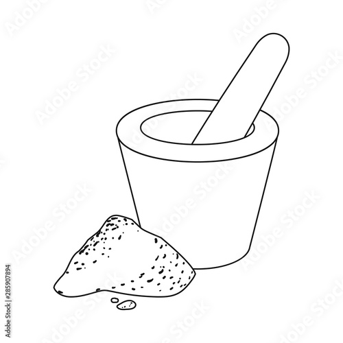 Vector illustration of mortar and ginger sign. Collection of mortar and zingiber vector icon for stock.