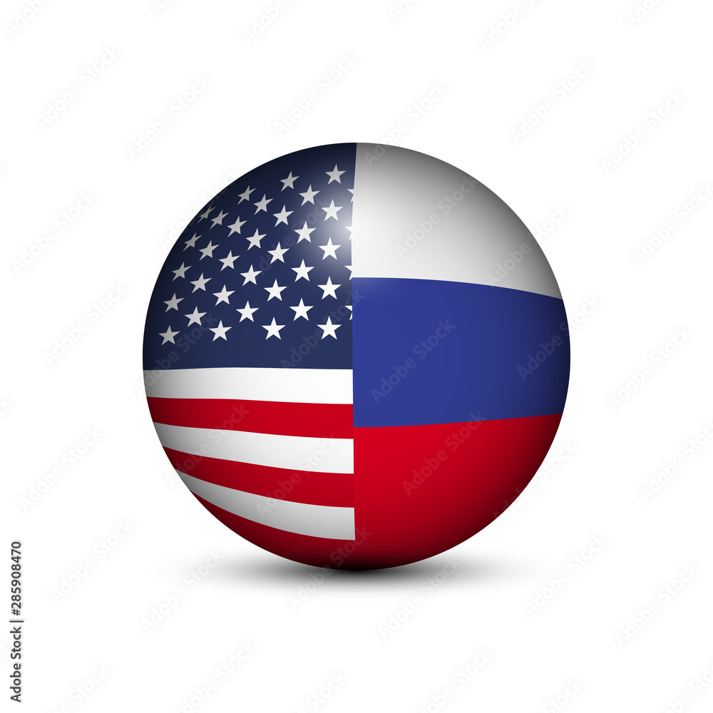 Russia and United States two flags on white background. Russia and United States two flags on white background.