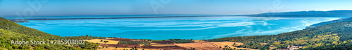 Lago di Varano panoramic view of Varano Lake in Gargano - Puglia - Italy- stitch shots high resolution panorama image