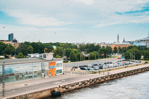 Riga, Latvia. Riga Ferry Pier At Daugava River