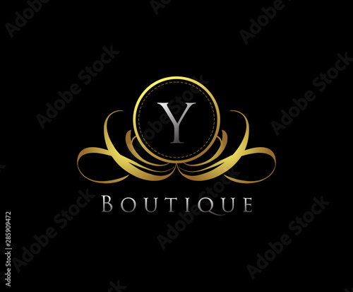 Golden Logo with Y Letter in Royal Shield Vector Logo Template Used for hotel, restaurant, boutique, jewellery invitation, business card etc.