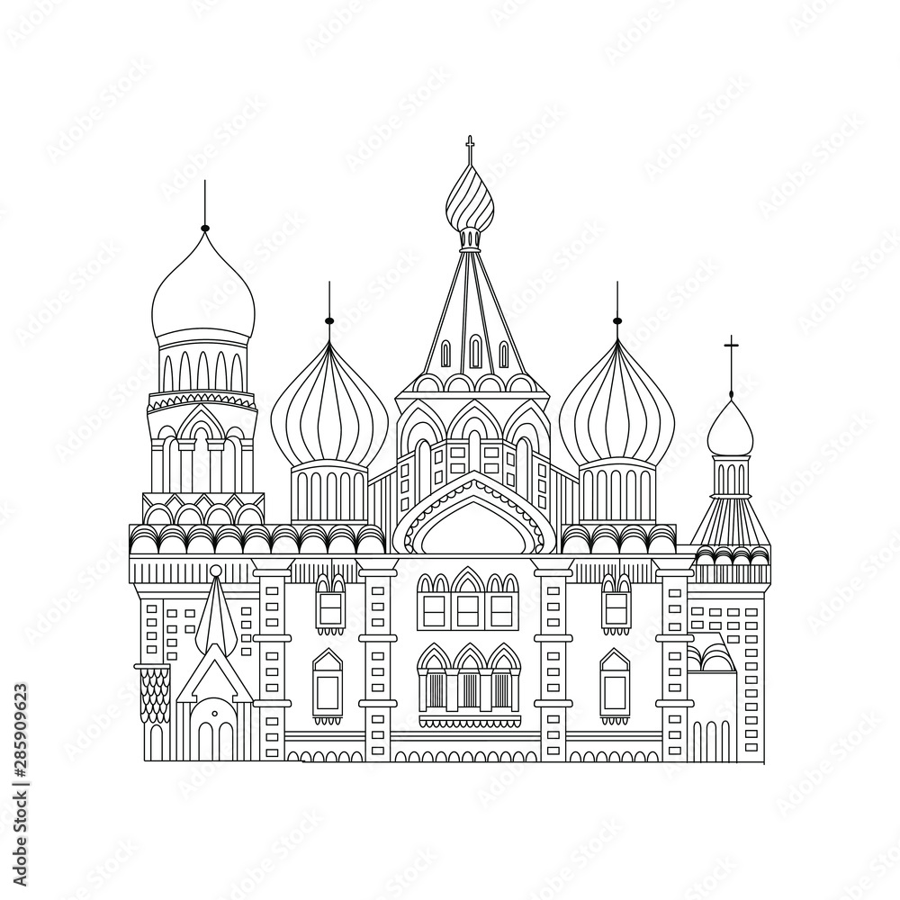 St basils cathedral in Moscow Russia. Simple outline Design Vector.