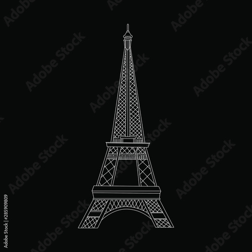 Eiffel Tower negative symbol of Paris France.